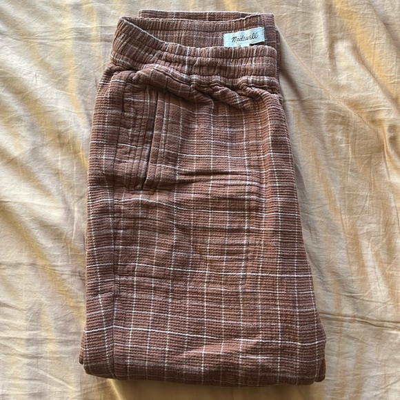 Madewell Pants - madewell orange and white windowpane pull on pants size tall long